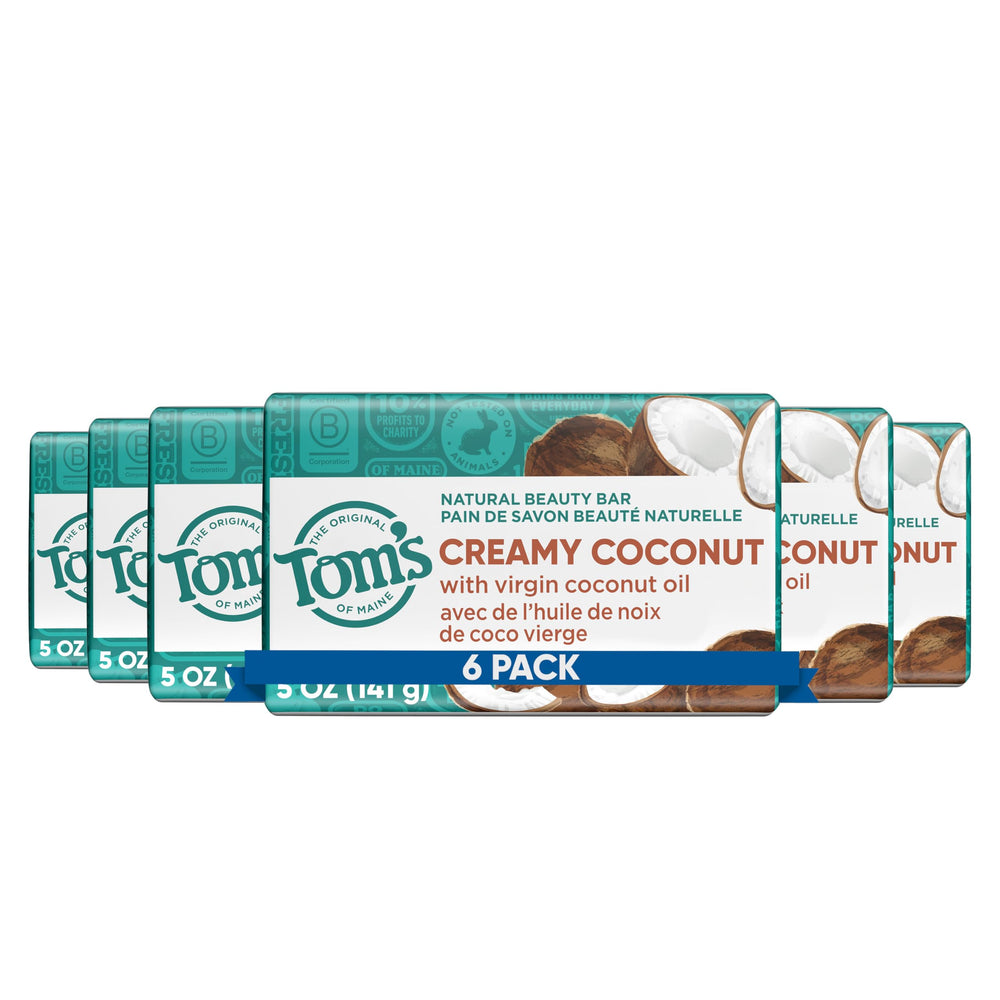 Tom's of Maine natural beauty bar soap Creamy Coconut packaging variation for a gentle cleanse.