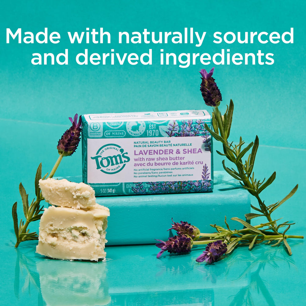 Tom's of Maine lavender & shea soap close-up highlighting natural ingredients