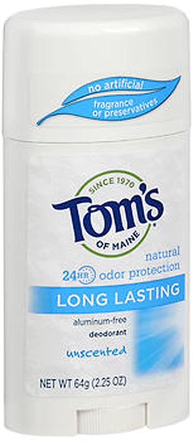 Tom's of Maine Natural Care Unscented Deodorant Stick front view showing aluminum-free protection for sensitive skin