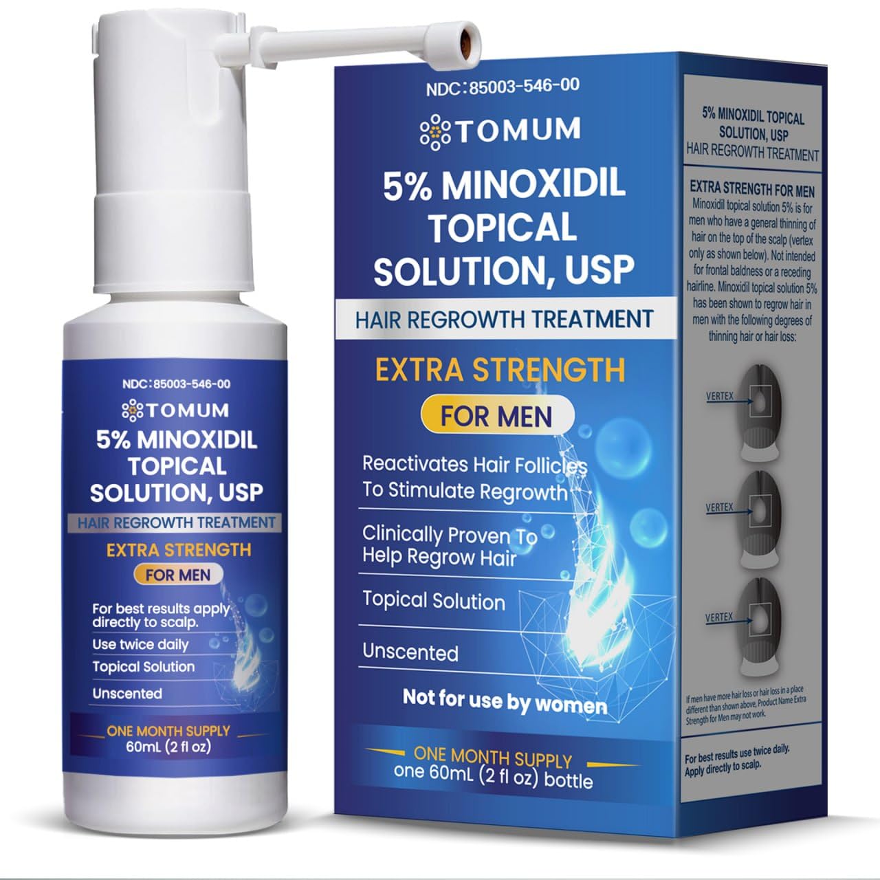 TOMUM men's minoxidil bottle with 5% formula supporting hair regrowth
