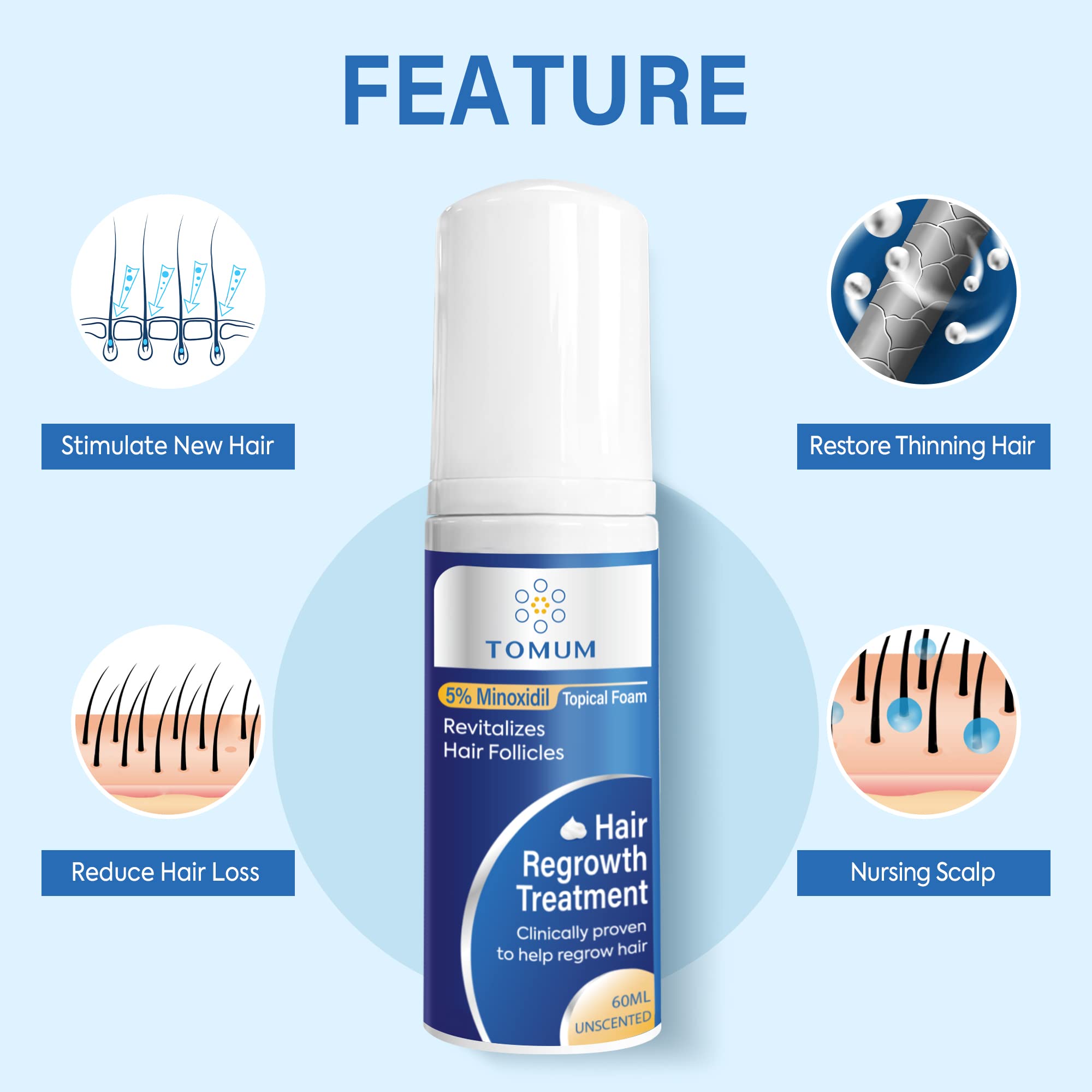 Tomum Minoxidil Foam applied in morning routine for quick, clean application