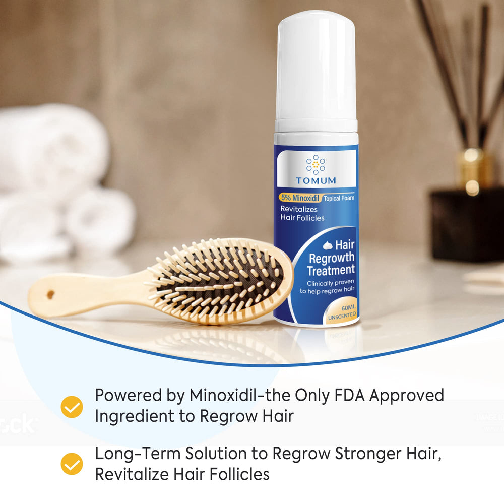 Tomum Minoxidil Foam texture close-up showing lightweight, non-greasy feel