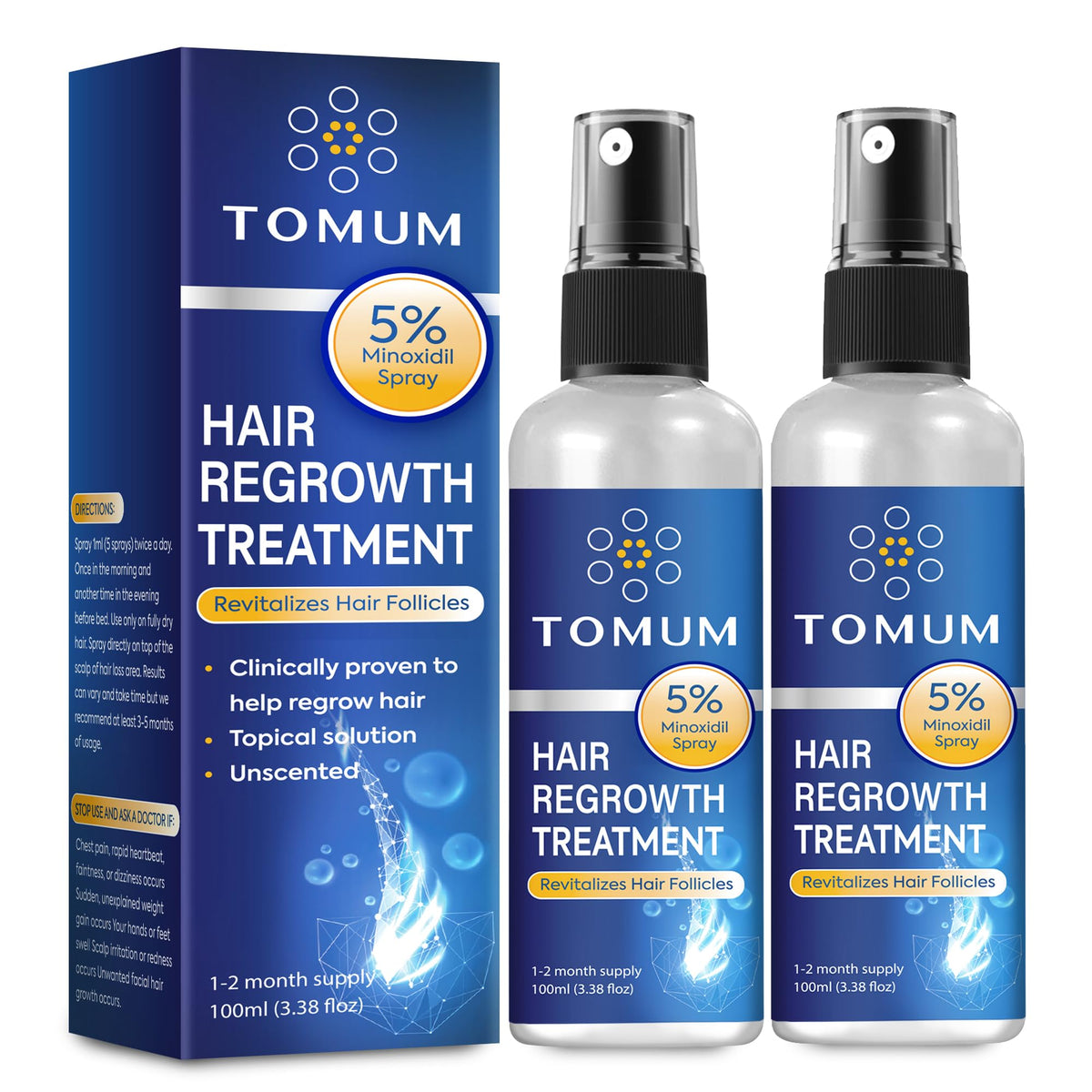 TOMUM Minoxidil spray bottle application delivers targeted scalp care for fuller-looking hair