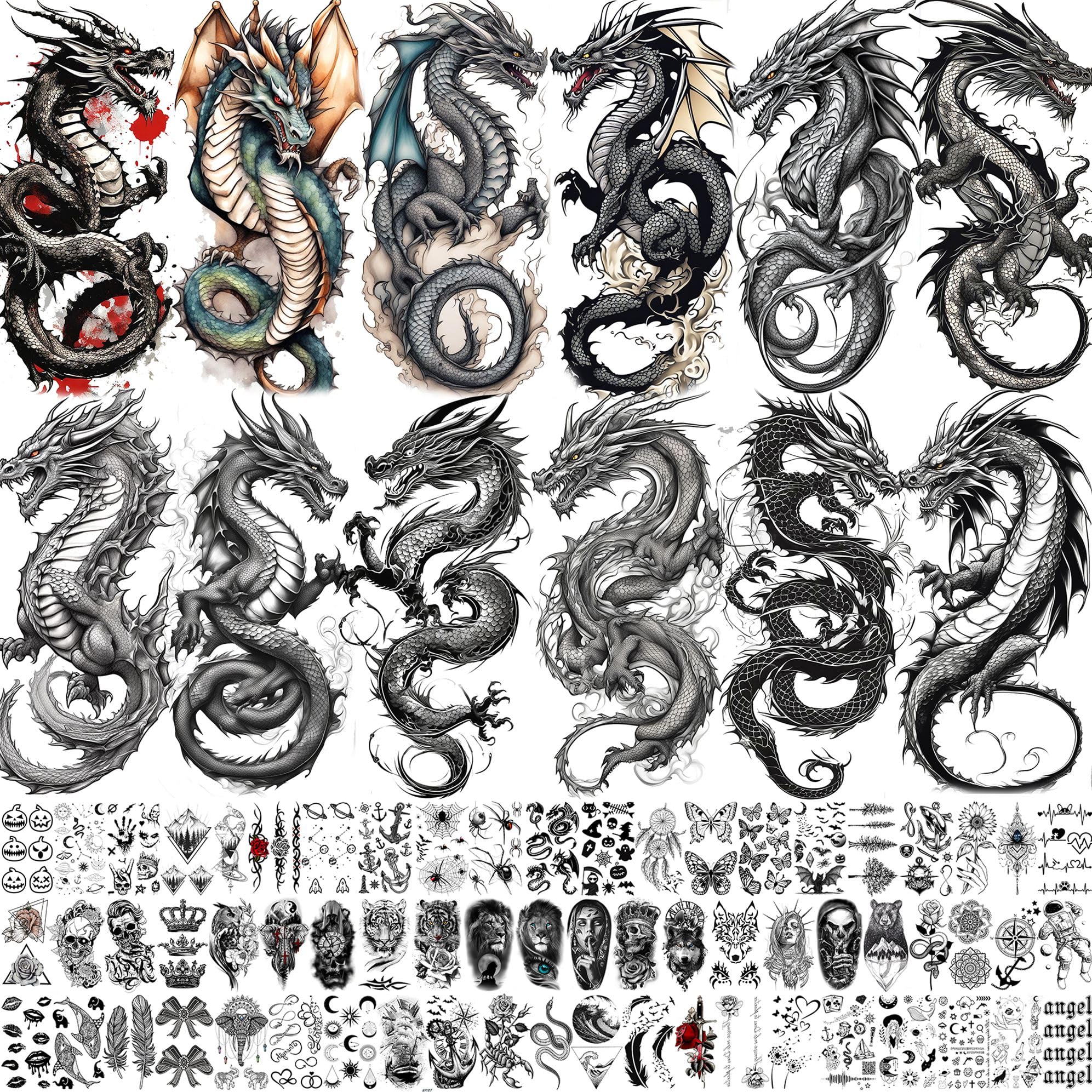 Toneoldshu detailed dragon tattoo sheet front view for bold leg or arm designs