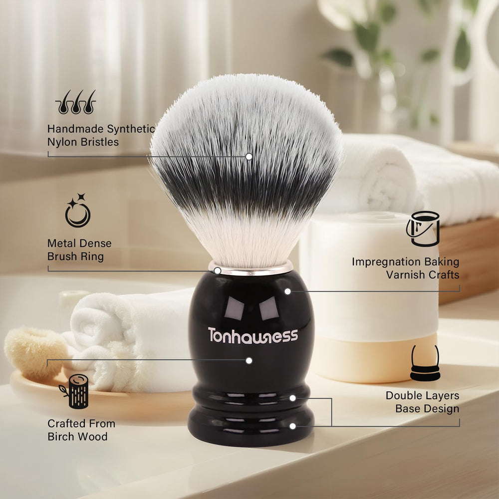 Tonhawness shaving brush with birch-handle for comfortable grip during wet shaves