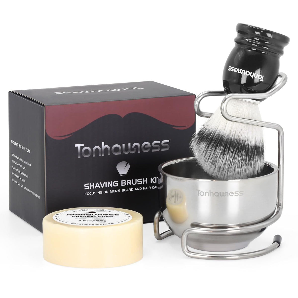 Tonhawness shaving brush with soft nylon bristle for smooth daily shaves