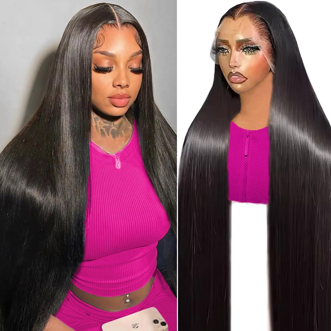 TONHONK 32inch lace-front wig close-up shows natural hairline for realistic parting.