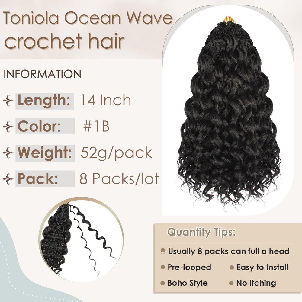 Toniola Ocean Wave Crochet Hair color 1B versatile everyday wear.