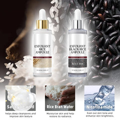 TooAemiS Black Rice Exfoliant Ampoule closeup emphasizes gentle exfoliation