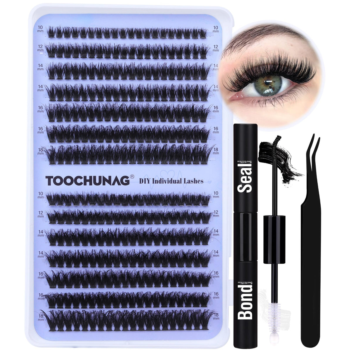 TOOCHUNAG lash extension kit contents enable at-home DIY lash shaping.
