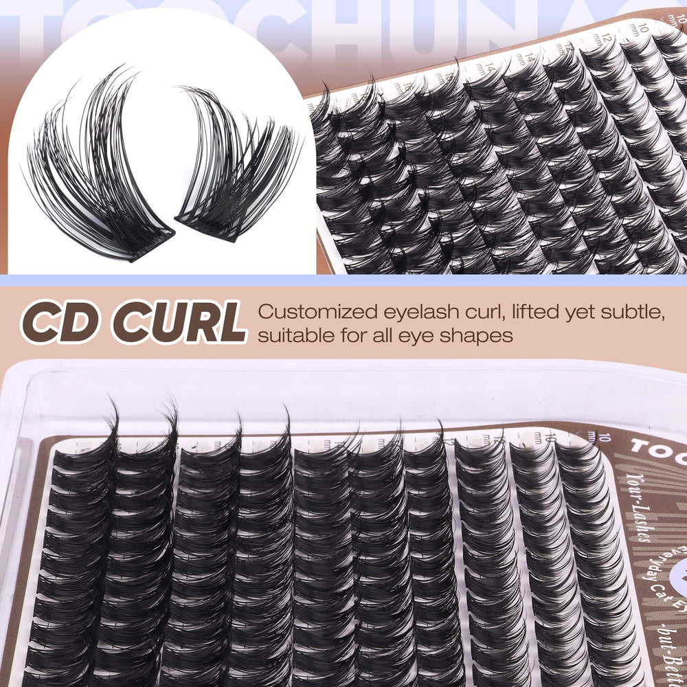 TOOCHUNAG soft-band lash clusters with 0.05mm band for comfort.