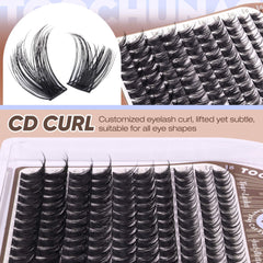 TOOCHUNAG soft-band lash clusters with 0.05mm band for comfort.