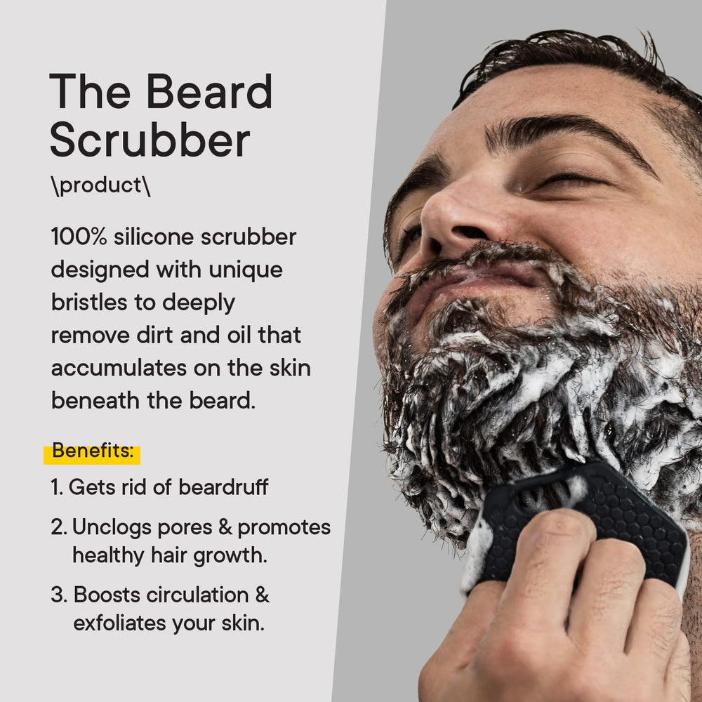 TOOLETRIES Beard Scrubber face-exfoliation closeup illustrates deeper pore cleansing