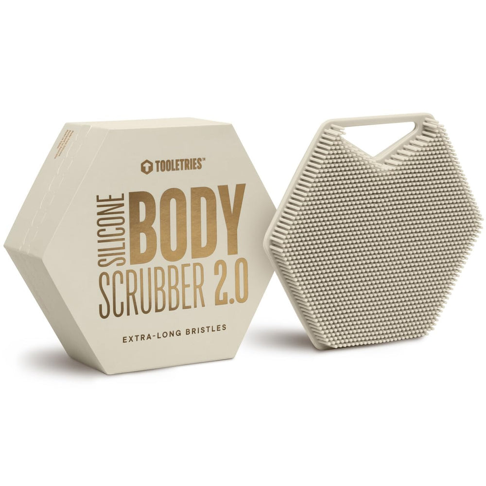 TOOLETRIES Body Scrubber 2.0 ergonomic-handle enables easy reach during showers.