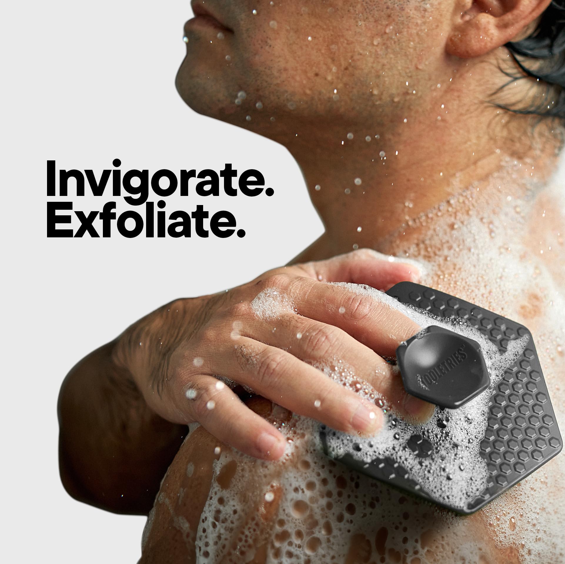 Hygienic silicone surface resists bacteria on TOOLETRIES scrubber