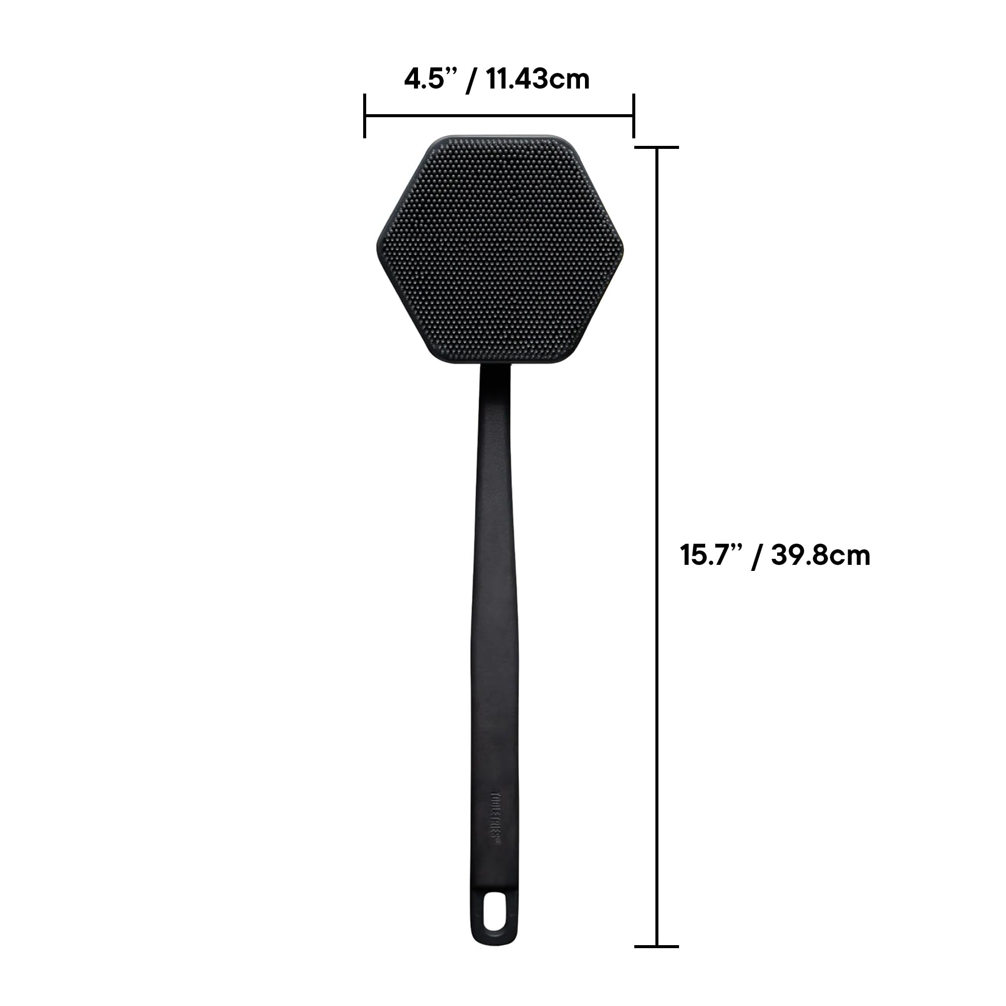 TOOLETRIES charcoal silicone bristles close-up show durable design.