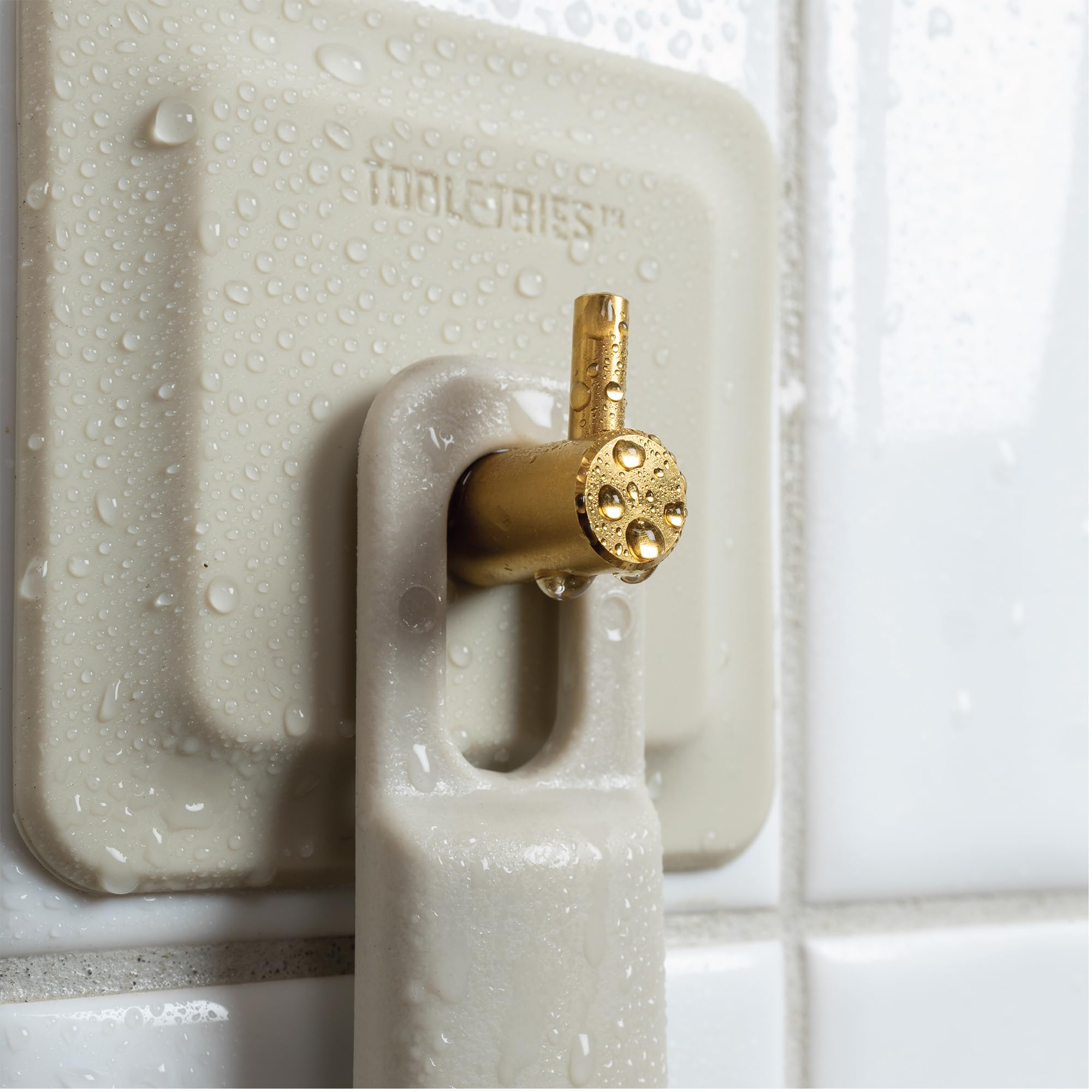 TOOLETRIES silicone back-scrubber with storage hook keeps it high and dry.