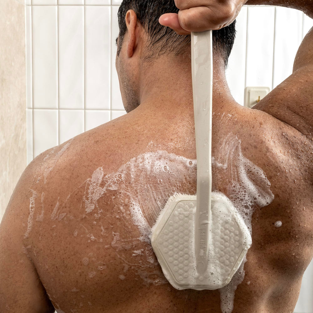 TOOLETRIES silicone back scrubber compact design ideal for travel and small showers
