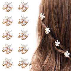 Toolzeen mini pearl hair barrettes gold-plated close-up for elegant styling