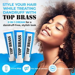Top Brass original anti-dandruff cream application shows quick absorption for styling