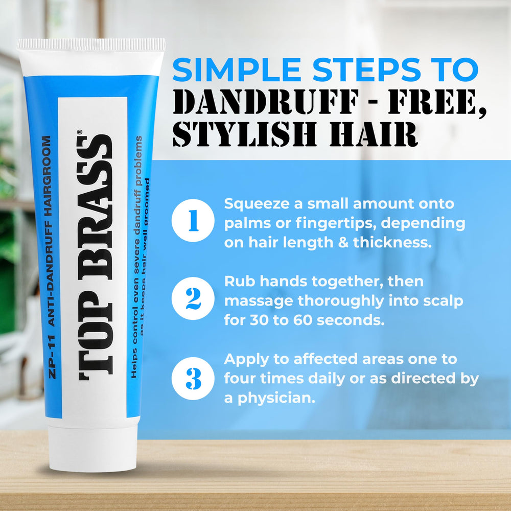 Top Brass anti-dandruff cream on fingertips ready to massage into scalp
