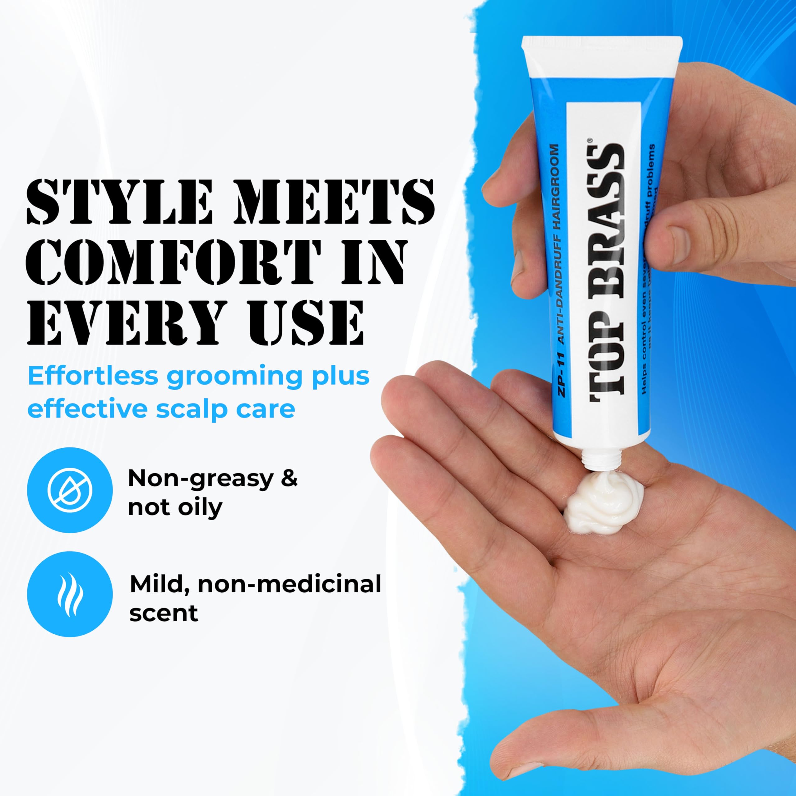 Top Brass packaging close-up highlights a mild unobtrusive scent