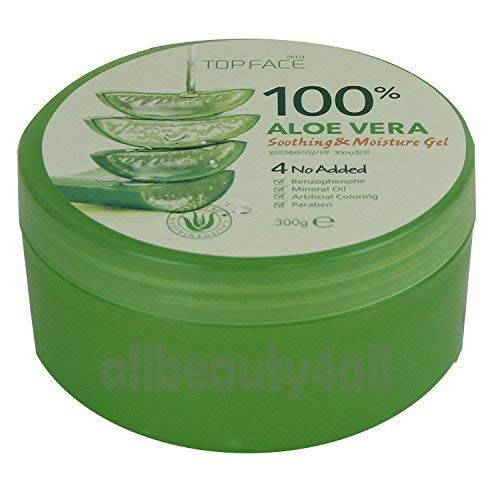 Top Face Aloe Vera Gel texture close-up shows fast-absorbing, refreshing feel.