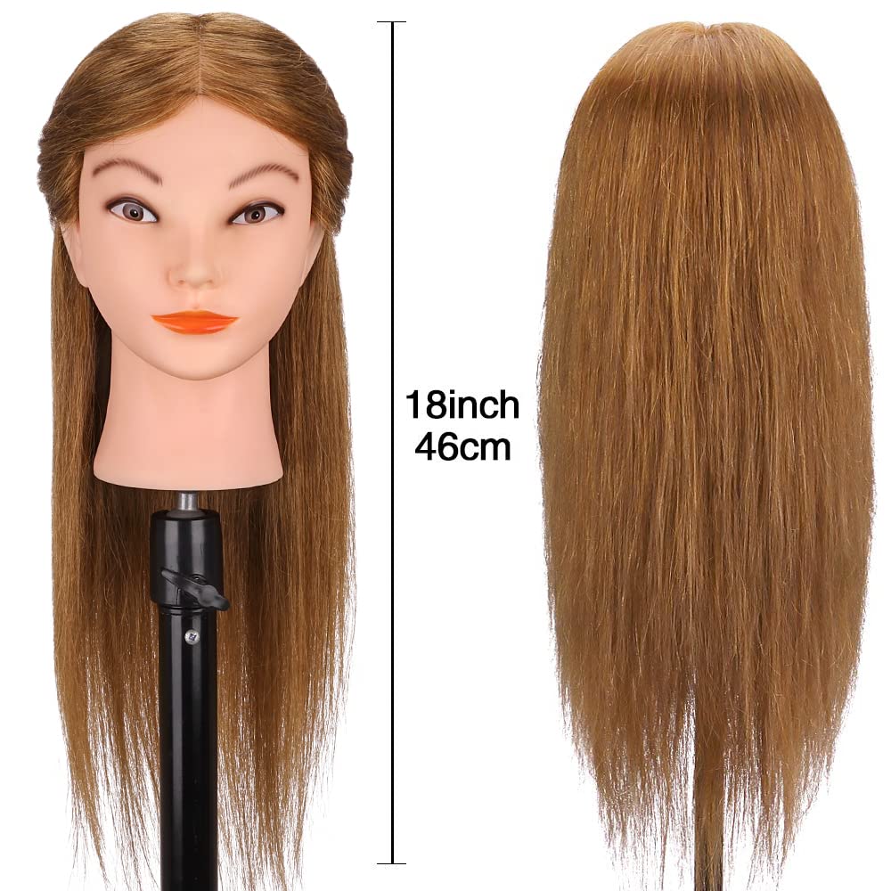 TopDirect brown real-hair mannequin head close-up showing wear- and dye-friendly surface.