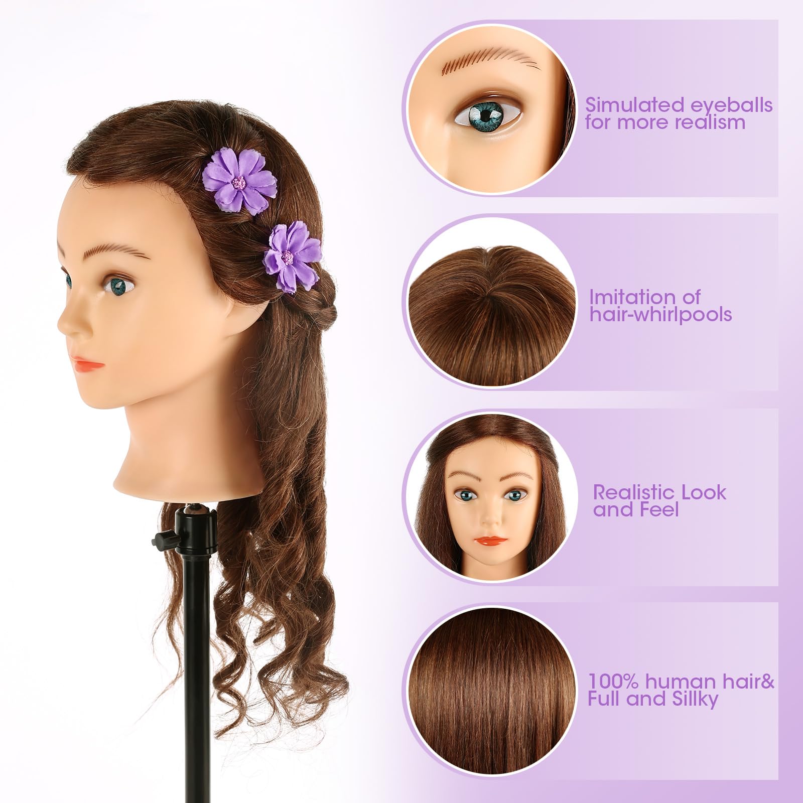 TopDirect head for washing and conditioning practice with real hair texture.