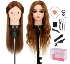 TopDirect 24-inch brown real hair mannequin head closeup for realistic practice.
