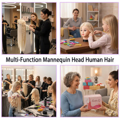TopDirect mannequin head side view with 80% real hair for versatile styling.