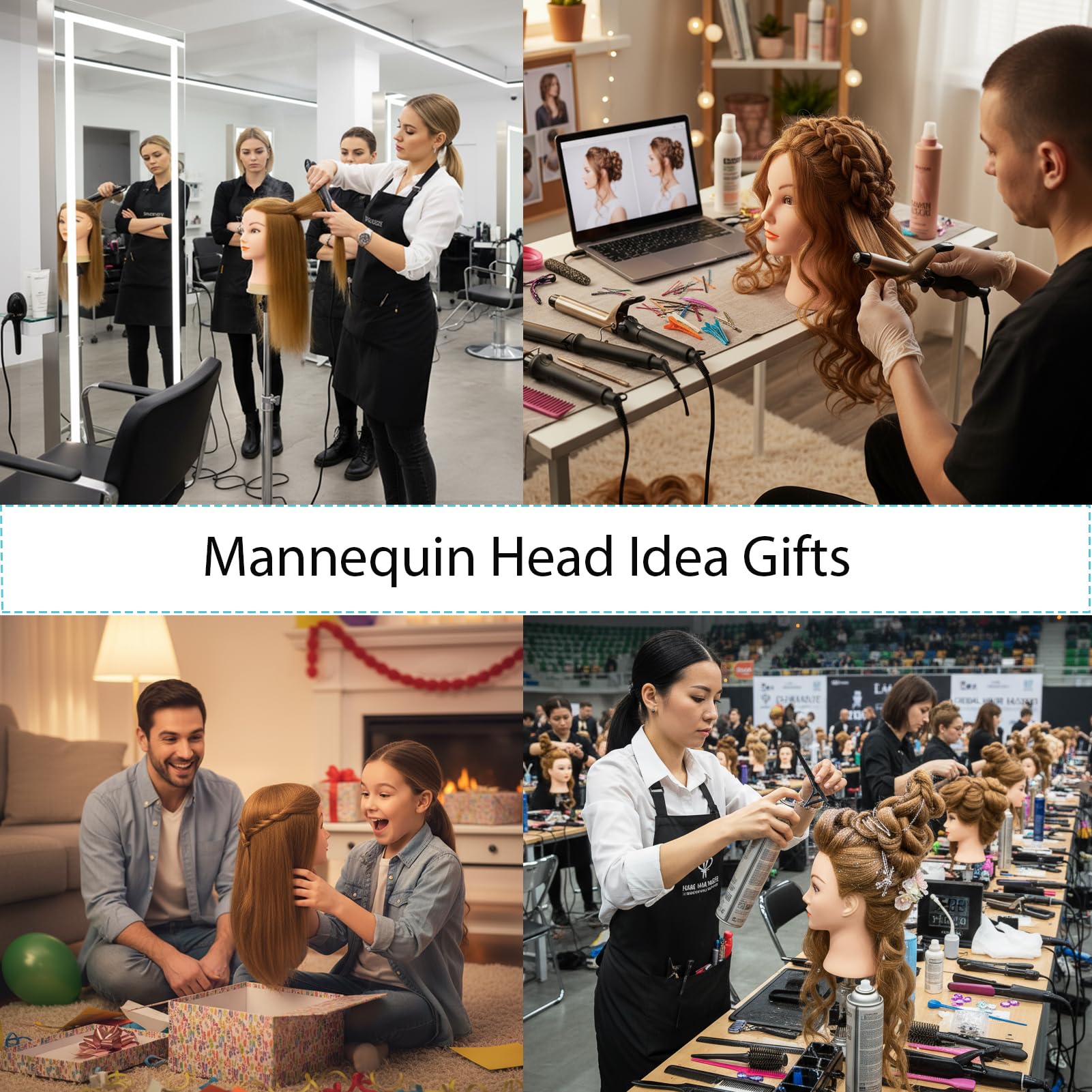 TopDirect mannequin head with clamp holder demonstrates a stable practice setup for salons.