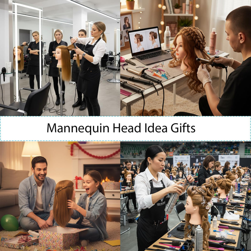 TopDirect mannequin head with clamp holder demonstrates a stable practice setup for salons.