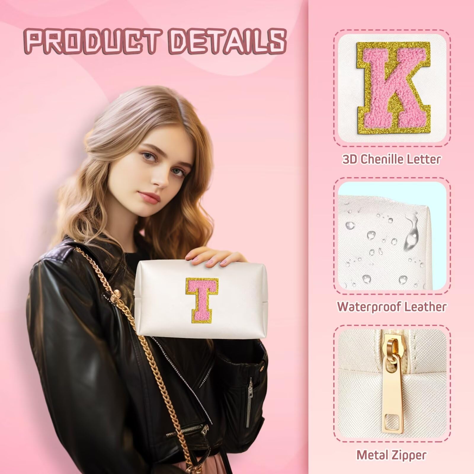 TOPEAST gold-plated-zipper makeup bag features smooth closures for easy access.