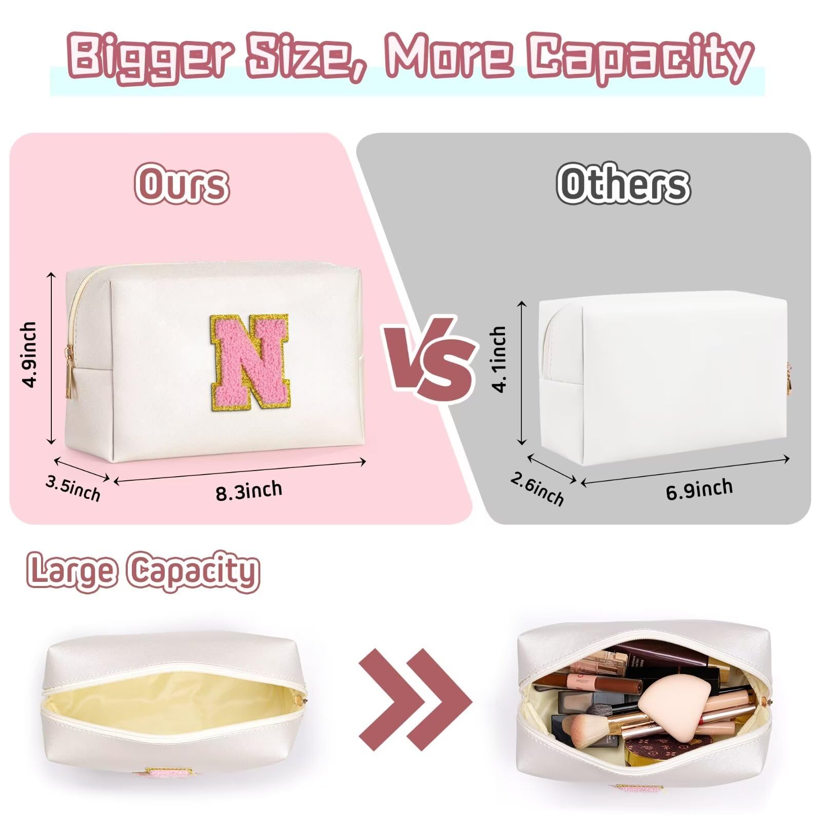 TOPEAST monogram-bridesmaid-gift makeup bag with gold zipper offers personalized style.