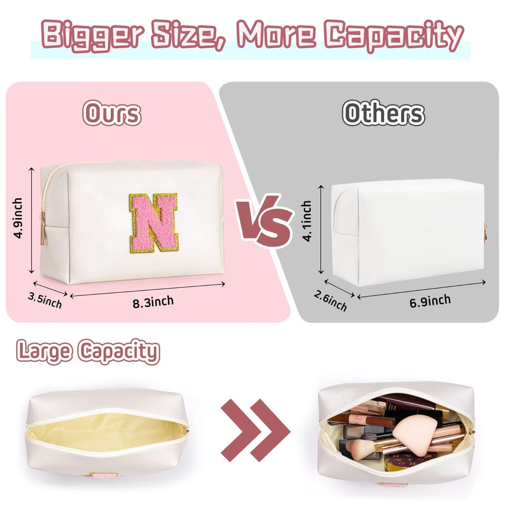 TOPEAST monogram-bridesmaid-gift makeup bag with gold zipper offers personalized style.