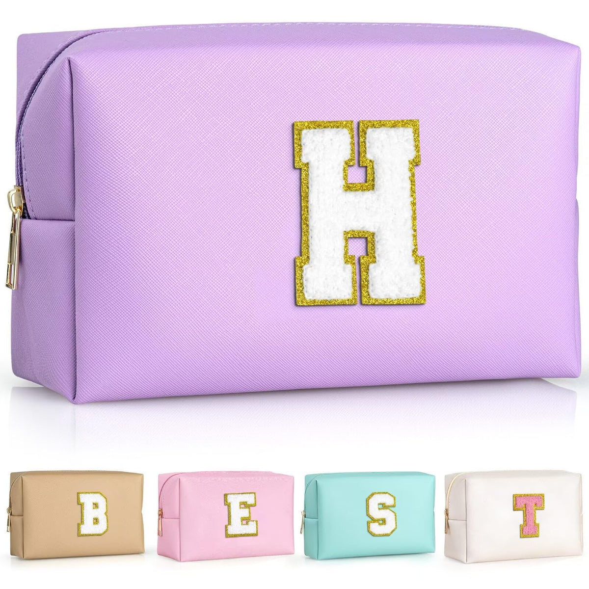 TOPEAST Preppy Bag purple front view with compact, travel-ready cosmetics storage.