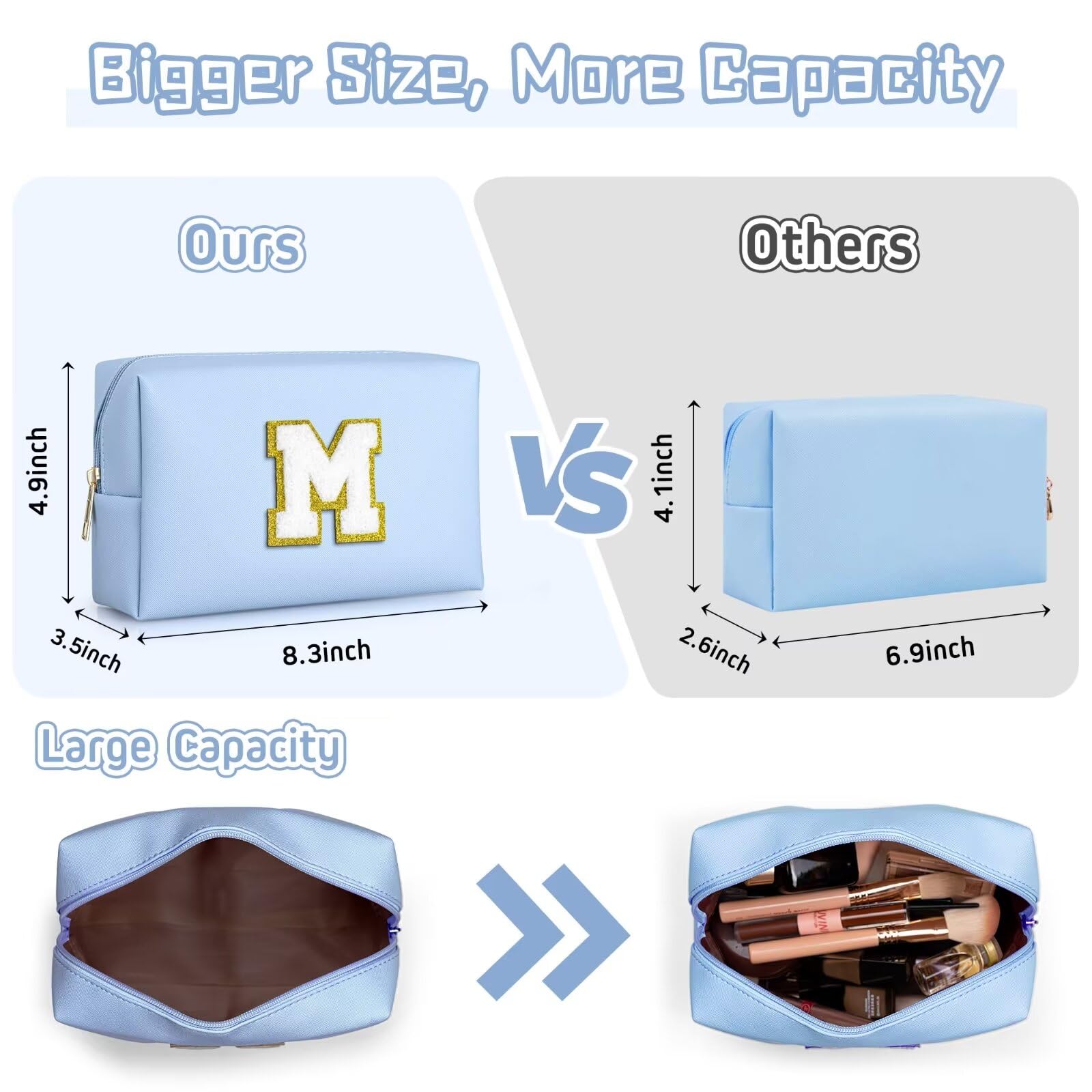 TOPEAST sky blue PU leather makeup bag shows waterproof durability