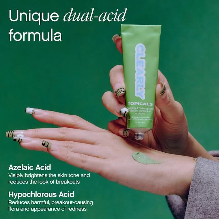 Topicals Clearly Breakout Mask oil absorption depiction with absorbed oil on skin.