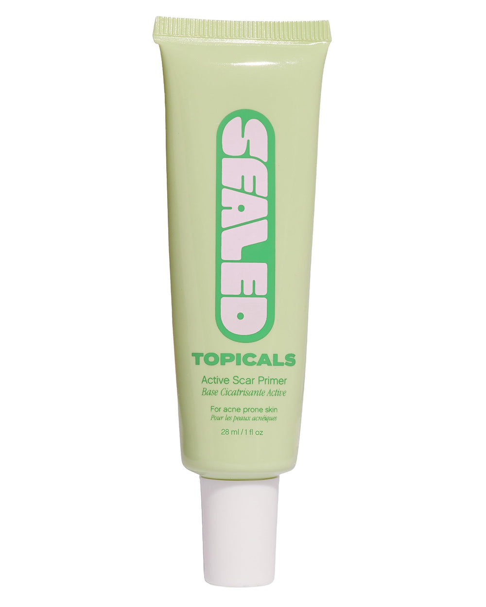 Topicals Sealed primer bottle showing pore-blurring texture for smoother skin.