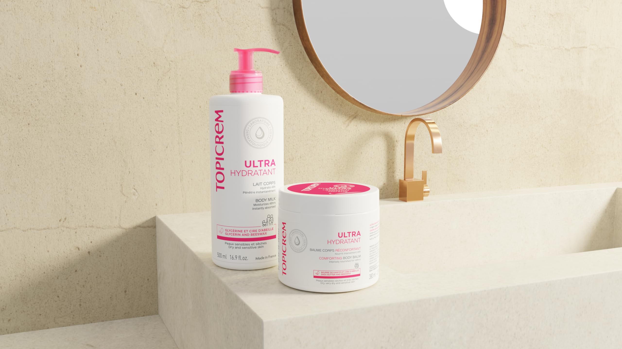Topicrem after-shower routine image shows lasting hydration for all-day comfort