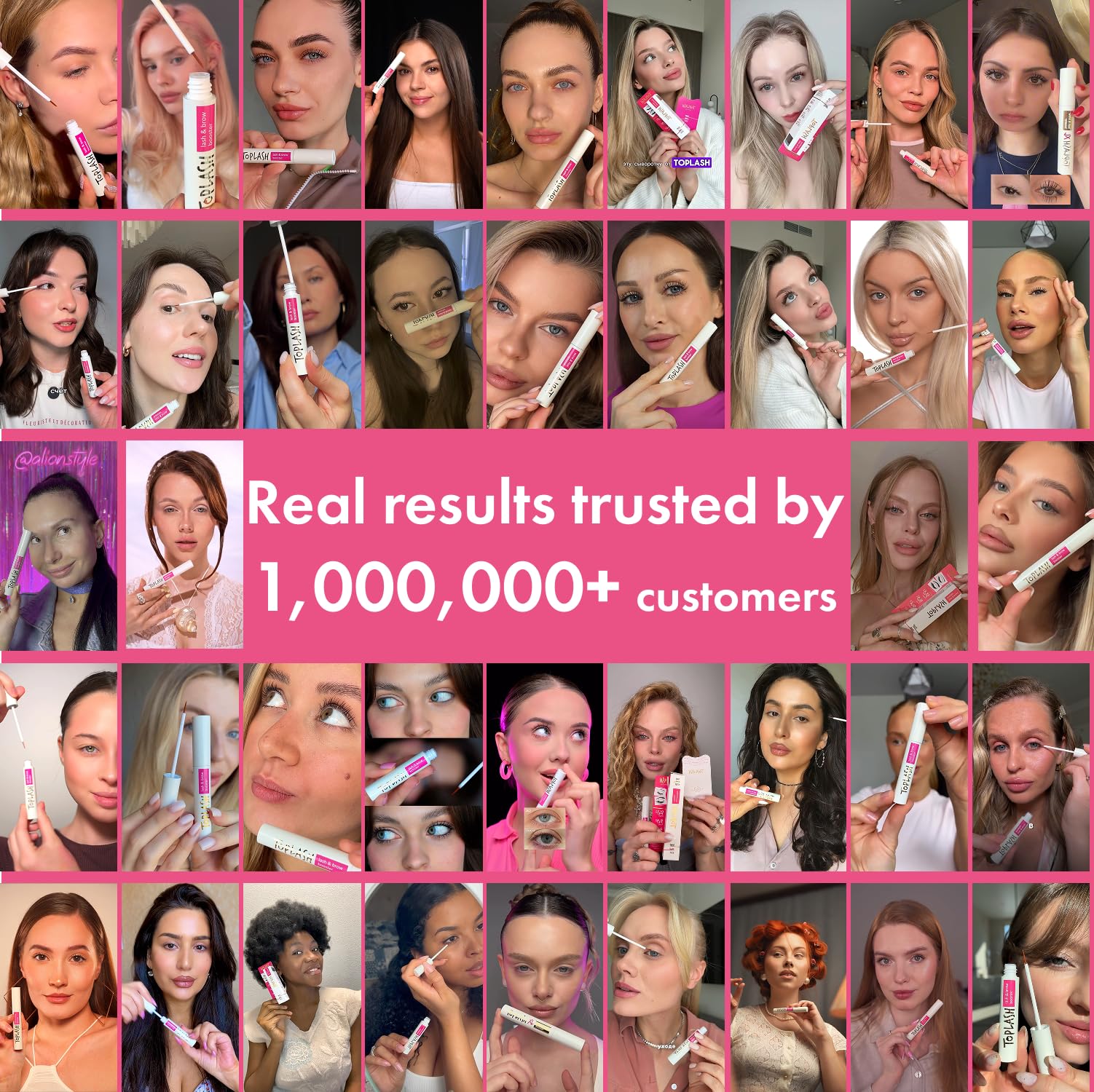 Toplash eyelash growth serum box presentation reinforces premium, cruelty-free branding