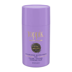 TOPPIK hair filler dark brown bottle showcases instant texture and natural look for thinning hair.