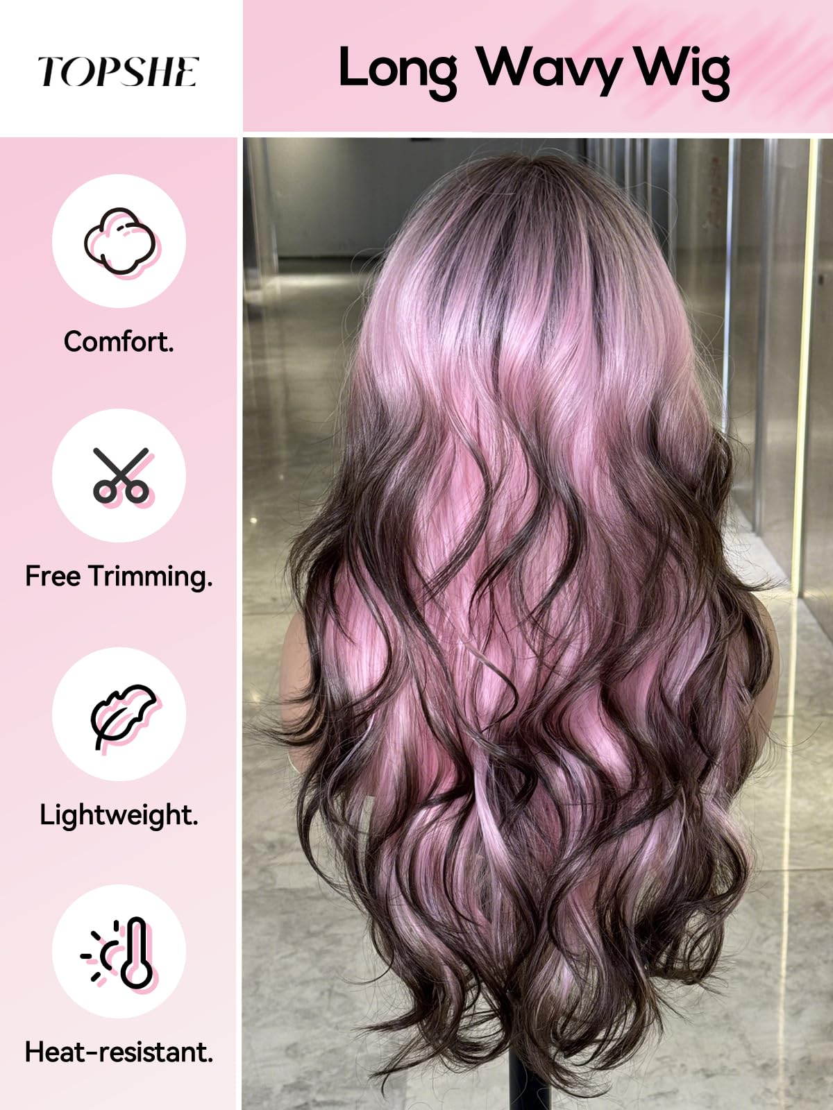 topshe heat-resistant synthetic wig up to 300°F supports curling and straightening