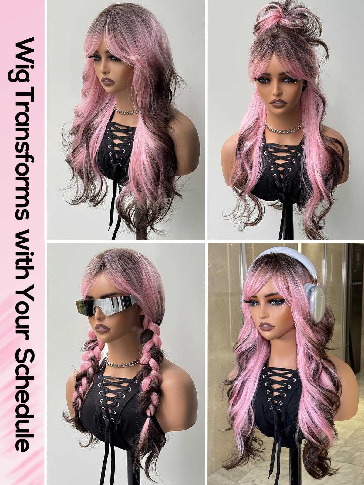topshe pink wig lace-front middle part blends naturally for a seamless look