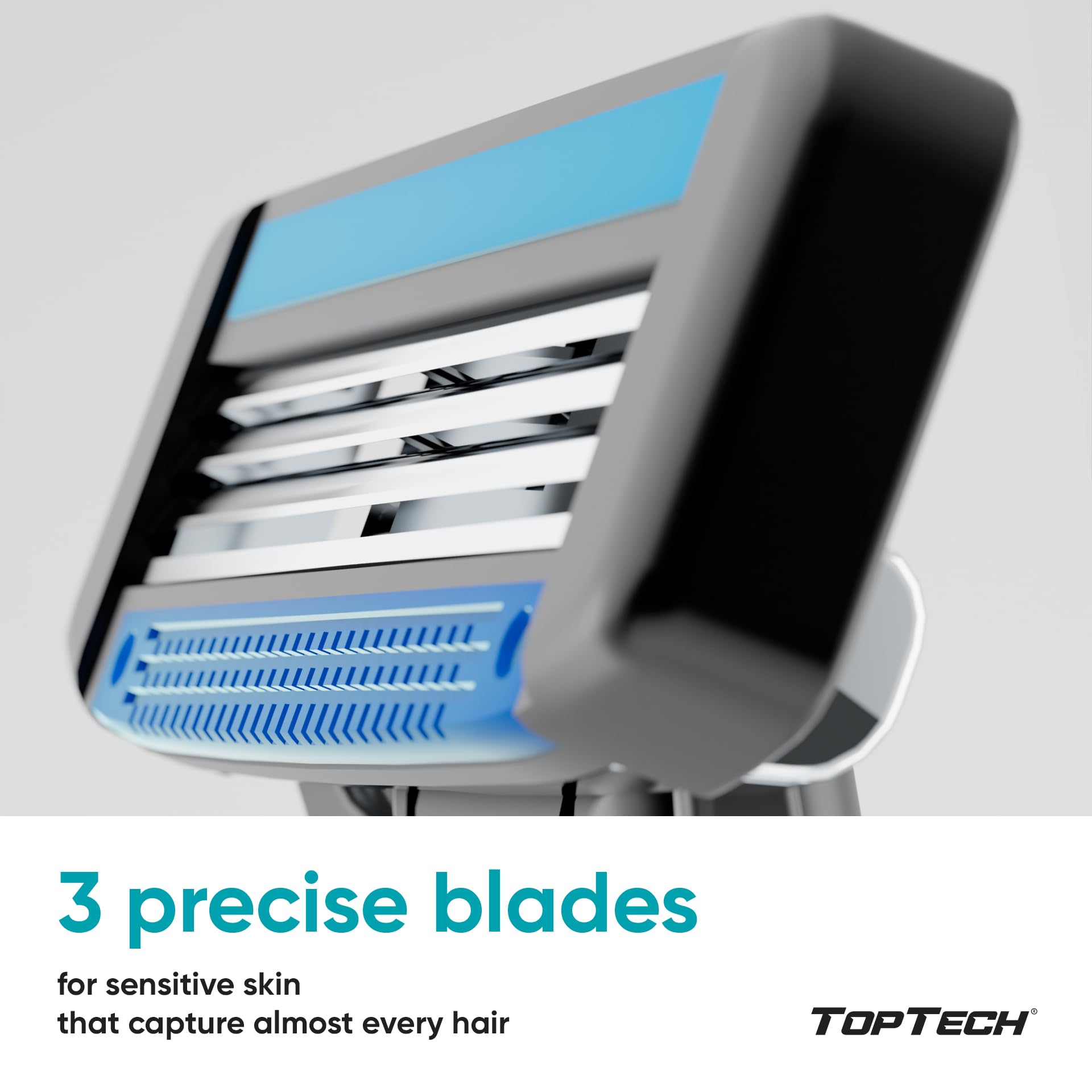 Toptech Razor 3 Aloe strip closeup highlights soothing lubrication for sensitive skin.