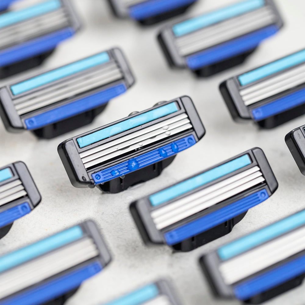 Toptech Razor 3 durable design closeup shows long-lasting refills for budget shaving.
