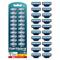 Toptech Razor 3 packaging image highlights convenient refills for home and travel grooming.