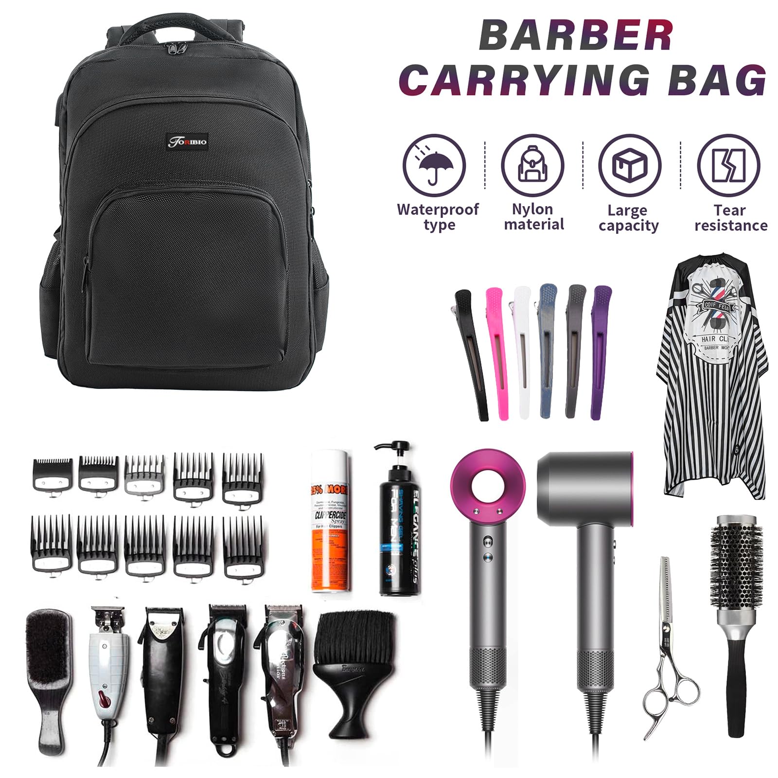 TORIBIO barber bag charging cable inside supports power bank connectivity.