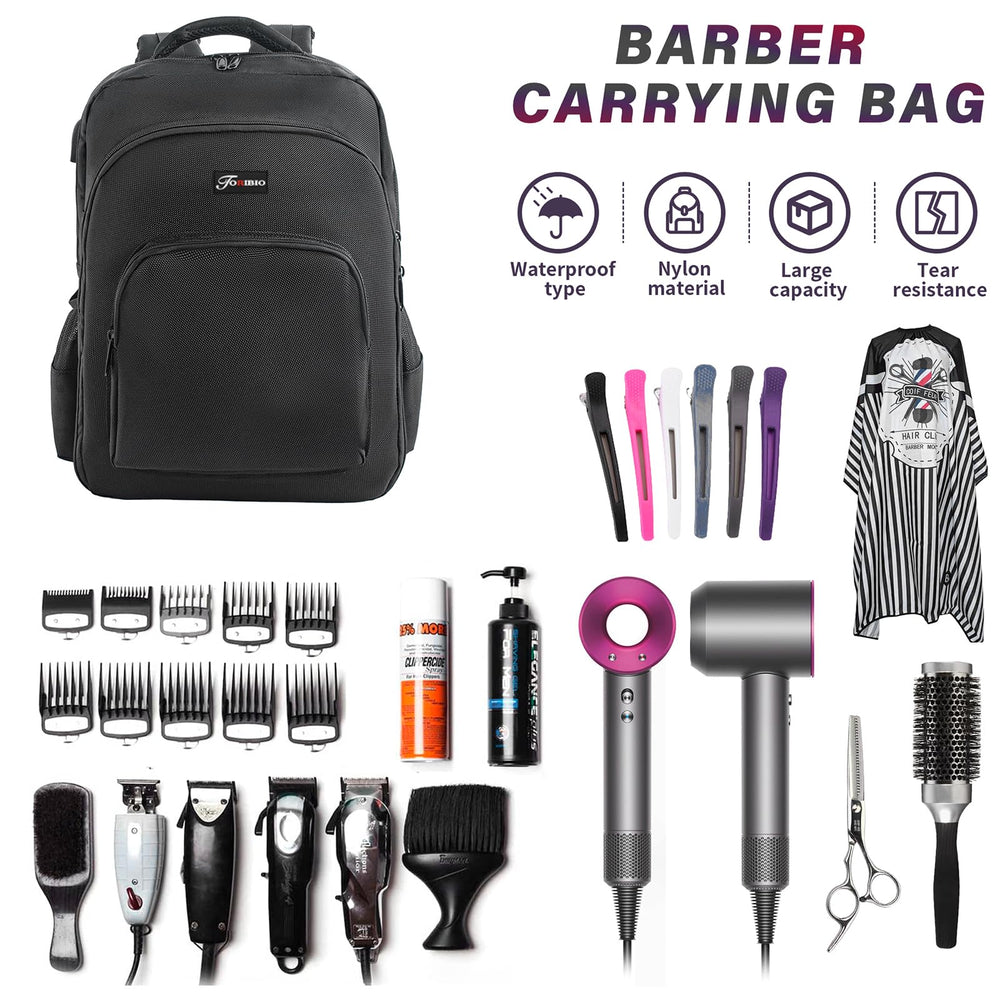 TORIBIO barber bag charging cable inside supports power bank connectivity.